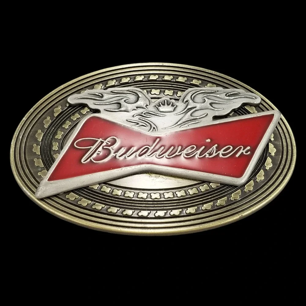 Vintage Budweiser Belt Buckle Eagle Logo Red White‎ Gold Tone Brass